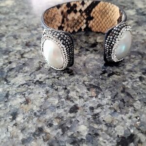NEW PEARL crystal rhinestone leather look cuff bracelet.  retail $139 now$ 20